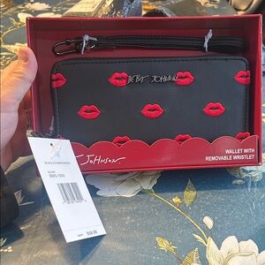 Betsey Johnson Black and Red Lip Print Wallet